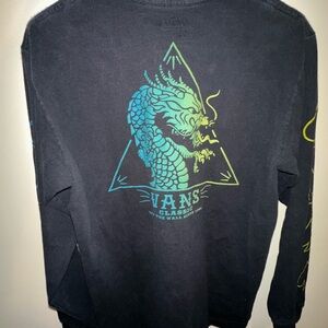 Vans Black Long Sleeve - Blue and Green Dragon w/ Spades and Roses - Size Med.